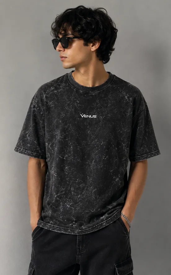 Unisex Acid Washed Oversized Tee (S, Black)